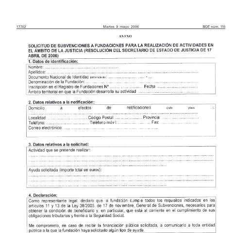 Vista previa del documento Modelo de Solicitud Fundaciones 2006 — Ministerio de Justicia — Modelos de solicitud normalizados, España