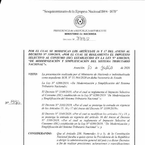 Vista previa del documento Decreto N° 3785-2020 — Isc, Paraguay
