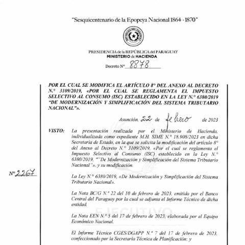 Vista previa del documento Decreto N° 8878-2023 — Isc, Paraguay