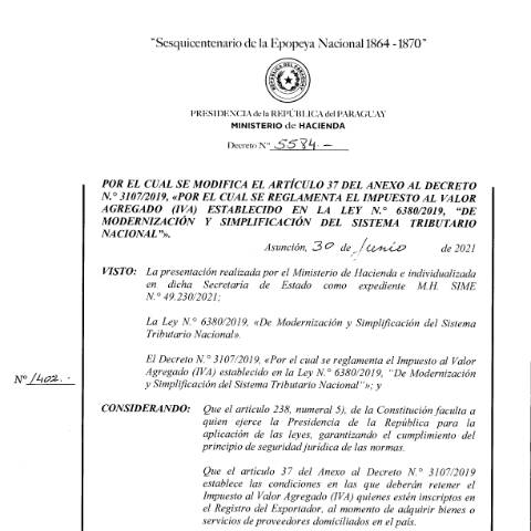 Vista previa del documento Decreto N° 5584-2021 — Iva, Paraguay