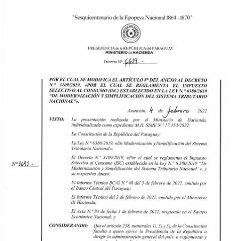 Vista previa del documento Decreto N° 6619-2022 — Isc, Paraguay