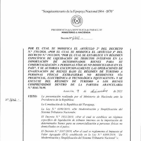 Vista previa del documento Decreto N° 6441-2021 — Iva, Paraguay