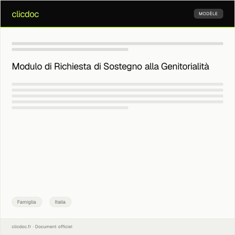 Anteprima documento Modulo di Richiesta di Sostegno alla Genitorialità — Famiglia, Italia