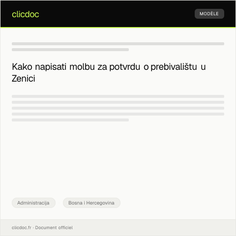 Document preview: Molba za izdavanje potvrde o prebivalištu u općini Zenica — Administracija, Bosna i Hercegovina