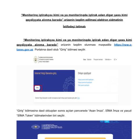Document preview: "Monitorinq iştirakçısı kimi qeydiyyata alınma barədə" ərizənin təqdim edilməsi — Ərizə (demande/requête), Azərbaycan