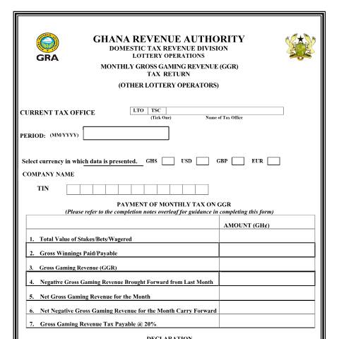 Document preview: Monthly Ggr Tax Payment Return All Others — tax, Ghana