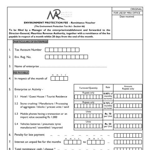 Document preview: Monthly payments - as from the month January 2015 — Document, Mauritius (CERFA n°EPF050215)