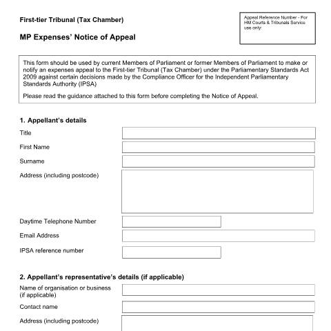 Document preview: Form MPs Expenses — HM Courts & Tribunals Service, United Kingdom