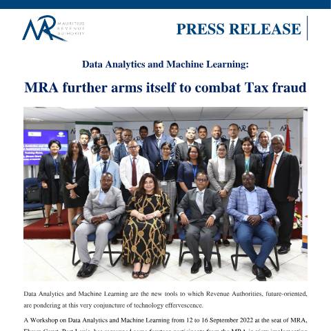 Document preview: Data Analytics and Machine Learning : MRA further arms itself to combat Tax fraud (13.09.22) — Document, Mauritius (CERFA n°PressRelease130922)