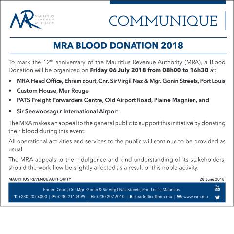 Document preview: MRA Blood Donation 2018 (28.06.18) — Document, Mauritius (CERFA n°BloodDonation2018)