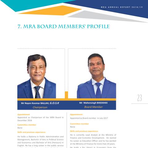 Document preview: MRA Board Members’ Profile — Document, Mauritius (CERFA n°AR1819-7)