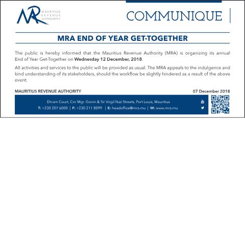 Document preview: MRA End of Year Get-Together 2018 (07.12.18) — Document, Mauritius (CERFA n°EOY2018)