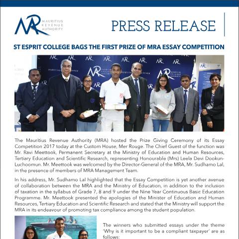 Document preview: Winners of MRA Essay Competition (03.07.17) — Document, Mauritius (CERFA n°PressReleaseEssayCompetition)