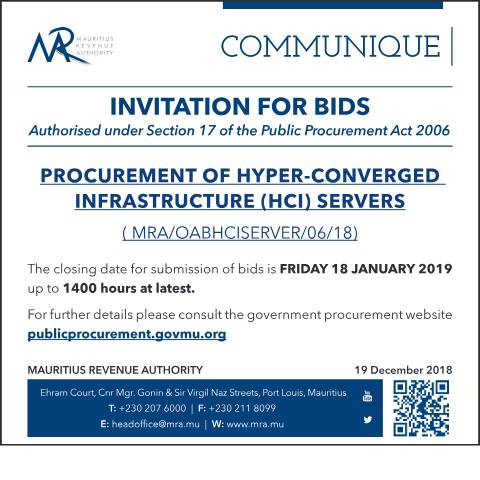 Document preview: Procurement of Hyper-Converged Infrastructure (HCI) servers (19.12.18) — Document, Mauritius (CERFA n°ProcurementOfHCIServers)