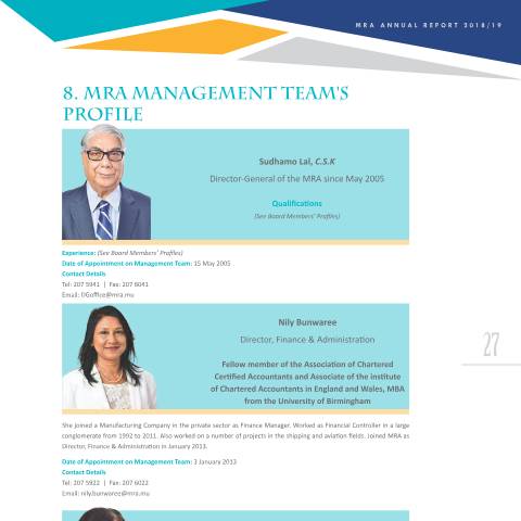 Document preview: MRA Management Team’s Profile — Document, Mauritius (CERFA n°AR1819-8)