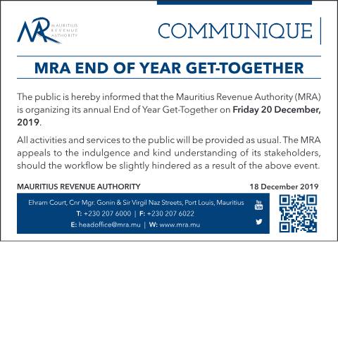 Document preview: MRA End of Year Get-together (18.12.19) — Document, Mauritius (CERFA n°EOY181219)