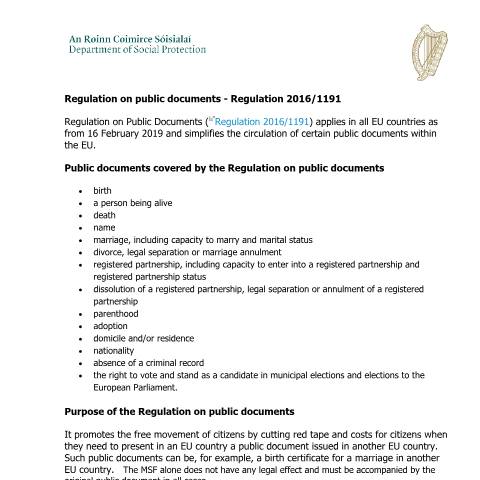 Document preview: Multilingual Standard Form (MSF) — Department of Social Protection, Ireland