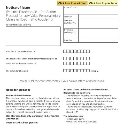 Document preview: Form N209A: Notice of issue in road traffic accident claims — HM Courts & Tribunals Service, United Kingdom