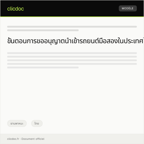 Document preview: หนังสือขอรับหนังสืออนุญาตนำเข้ารถยนต์มือสอง — ยานพาหนะ, ไทย