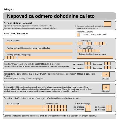 Document preview: Napoved za odmero dohodnine — Dohodnina, Slovenija (CERFA n°Doh-Odm)