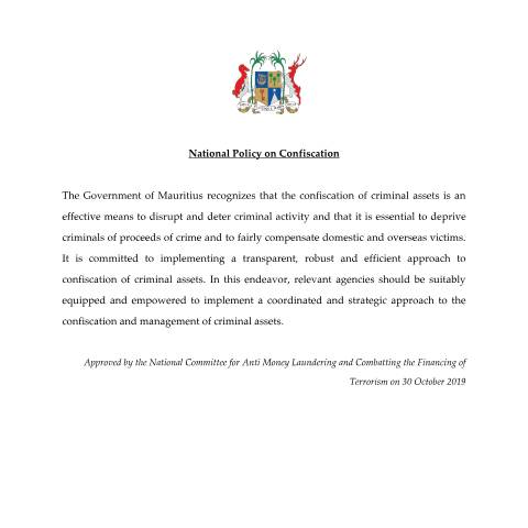 Document preview: National Policy on Confiscation — Policy, Mauritius (CERFA n°NationalPolicy)