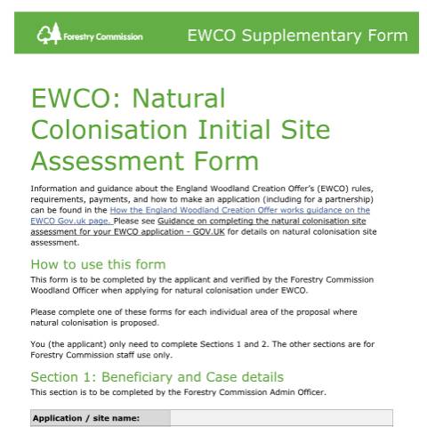 Document preview: Natural colonisation site assessment: England Woodland Creation Offer — Forestry Commission, United Kingdom