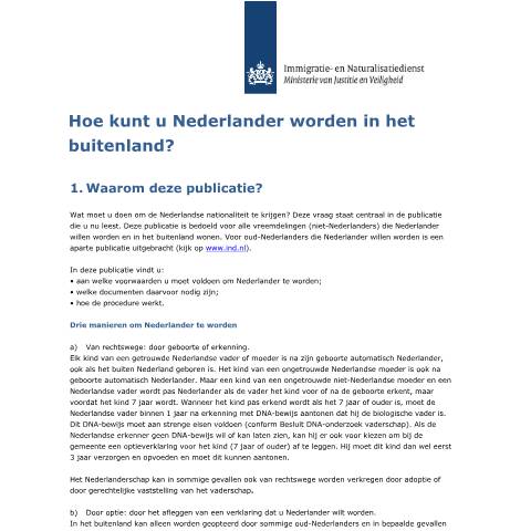 Documentvoorvertoning: Hoe kunt u Nederlander worden in het buitenland? — IND — immigratie, Nederland (CERFA n°3008)