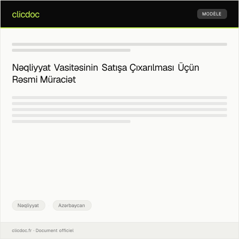 Document preview: Nəqliyyat vasitəsinin satışa çıxarılması üçün müraciət — Nəqliyyat, Azərbaycan