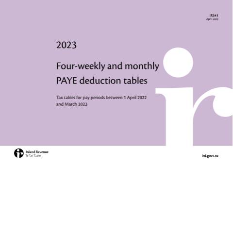 Document preview: Four-weekly and monthly PAYE deduction tables — Income tax, New Zealand (CERFA n°IR341)