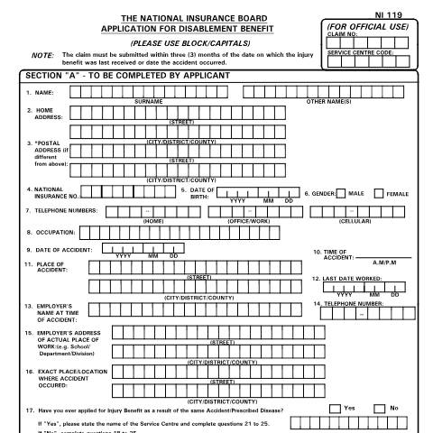 Document preview: NI119 — Form, Trinidad & Tobago (CERFA n°NI119)