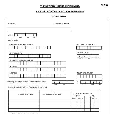 Document preview: NI183 — Form, Trinidad & Tobago (CERFA n°NI183)