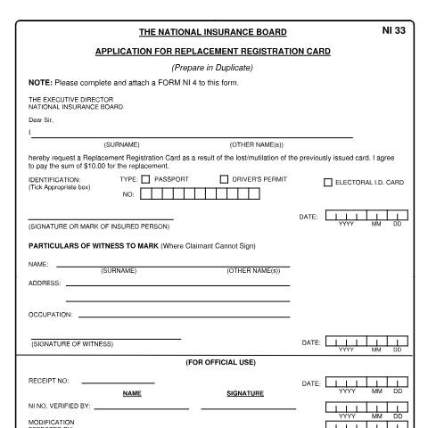 Document preview: NI33 — Form, Trinidad & Tobago (CERFA n°NI33)