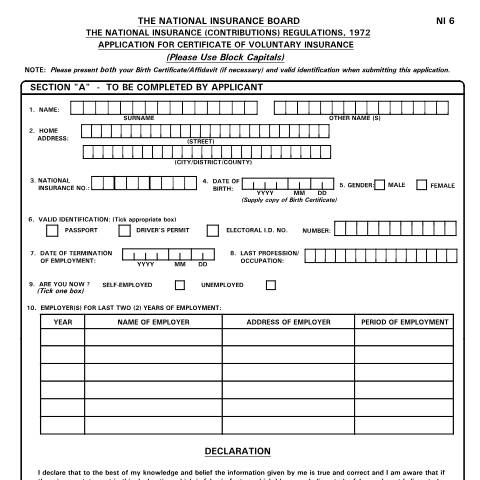Document preview: NI6 — Form, Trinidad & Tobago (CERFA n°NI6)