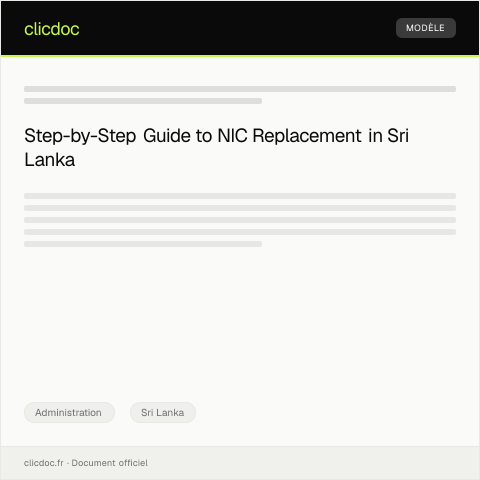 Document preview: Application for NIC (National Identity Card) Replacement Due to Damage — Administration, Sri Lanka