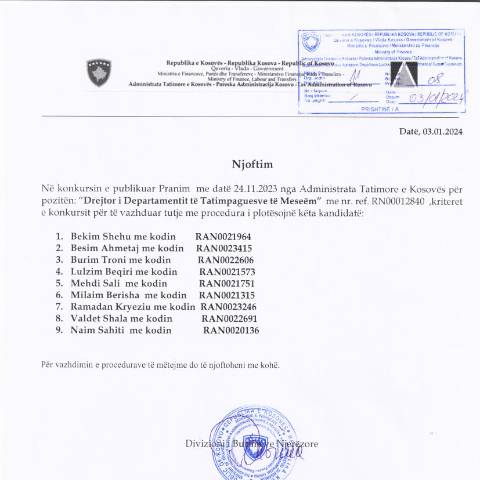 Document preview: Njoftim për vazhdim të konkursit — Employment, Kosovë