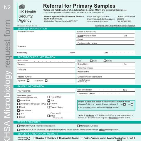 Document preview: NMRS referral for primary samples — UK Health Security Agency, United Kingdom