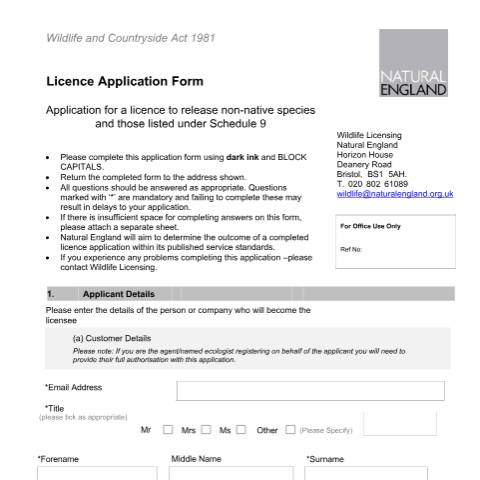 Document preview: Non-native (alien) species: apply for a licence to release them (A03 and LR03) — Natural England, United Kingdom