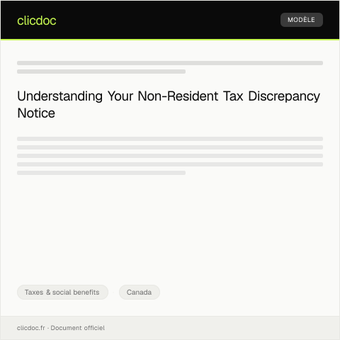 Document preview: Non-Resident Tax Discrepancy Notice — Taxes & social benefits, Canada