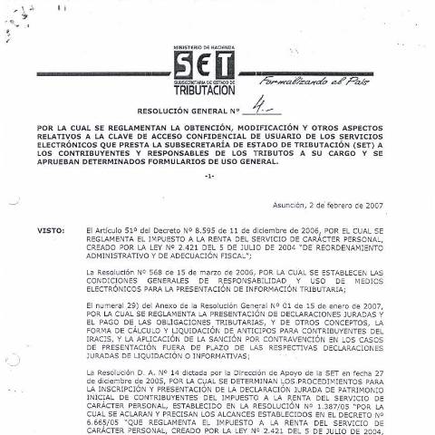 Vista previa del documento Resolución General Nº 04 07 — Clave De Acceso, Paraguay