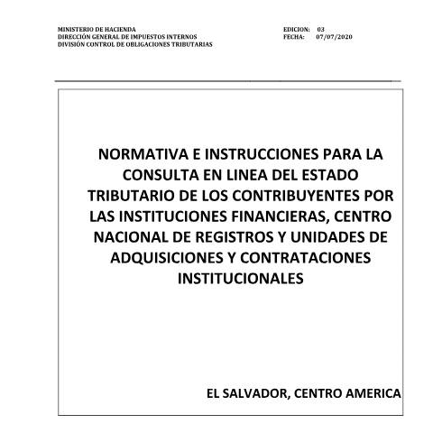 Vista previa del documento Normativa Solvencias Financieras CNR UACI Portal Transparencia SSC — Formulario tributario, El Salvador (CERFA n°700-DGII-MN-2020-22316)