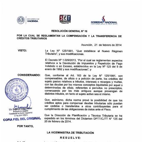 Vista previa del documento Resolución General N° 16 14 — Créditos Fiscales1, Paraguay