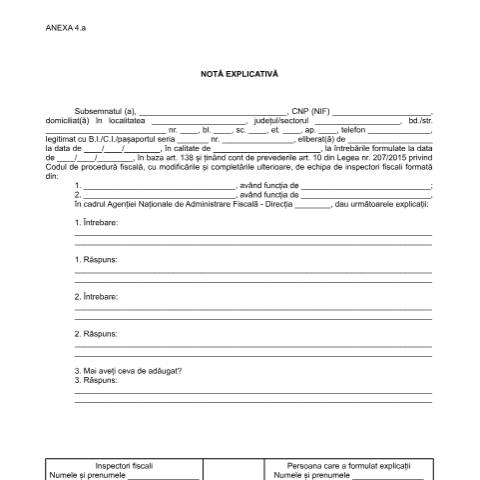 Document preview: Notă explicativă (OPANAF 2117/2018) — Alte documente, România (CERFA n°A4_OPANAF_2117_2018)