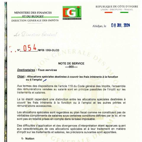 Aperçu du document note service 0054 0001 — Note de service, Côte d'Ivoire