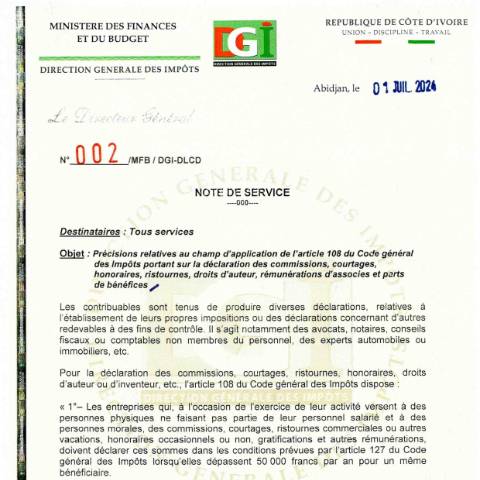 Aperçu du document note service 0002 0001 — Note de service, Côte d'Ivoire