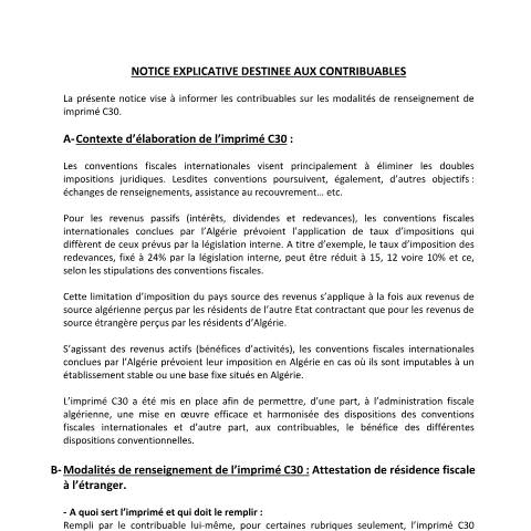 Aperçu du document CFI_C30_note_explicative_c30-Note explicative de l'imprimé Cn°30 — Attestations, Algérie (CERFA n°CFIC30noteexplicativec30 Note explicative de l imprime Cn30)