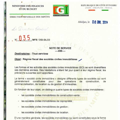 Aperçu du document note service 0035 0001 — Note de service, Côte d'Ivoire