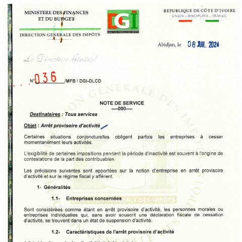 Aperçu du document note service 0036 0001 — Note de service, Côte d'Ivoire