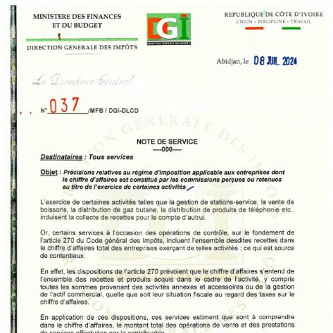 Aperçu du document note service 0037 0001 — Note de service, Côte d'Ivoire