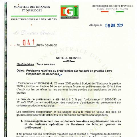 Aperçu du document note service 0041 0001 — Note de service, Côte d'Ivoire