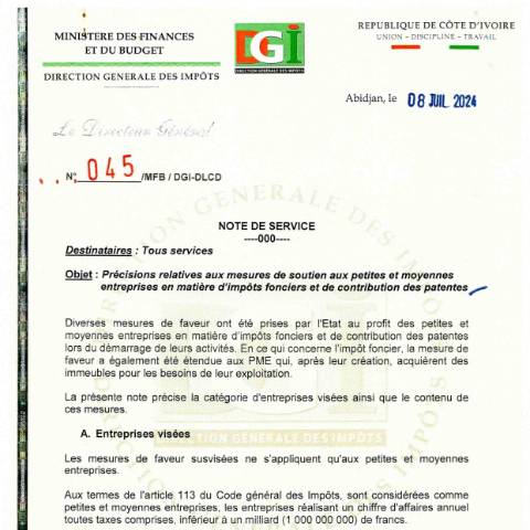 Aperçu du document note service 0045 0001 — Note de service, Côte d'Ivoire